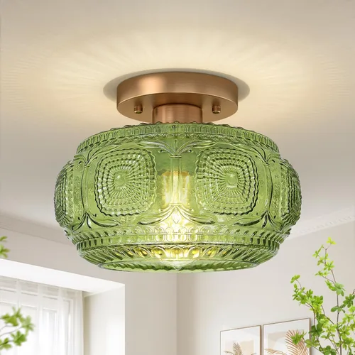 Vista 9 de Lámpara de techo semiempotrada, lámpara de techo de vidrio de globo, iluminación moderna dorada para pasillo, porche, pasillo, cocina, dormitorio