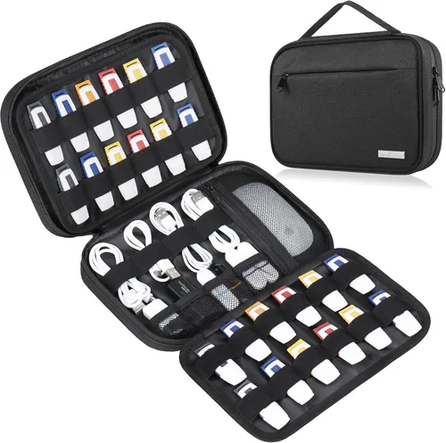 Vista 9 de Lacdo Estuche para unidad flash USB, organizador de accesorios electrónicos portátiles, bolsa de almacenamiento para unidades flash USB Gris
