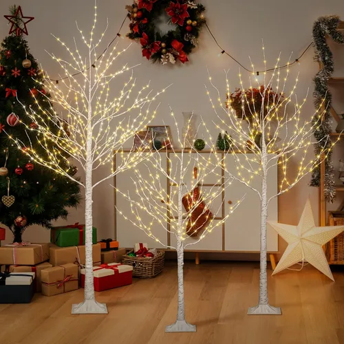 Vista 2 de Lightshare Árbol de abedul iluminado con ramas de abedul con luces de hadas de 4 pies, 6 pies y 8 pies, paquete de 3 en color blanco cálido