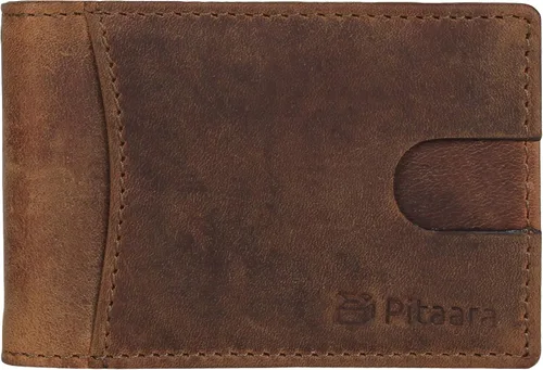 Cuero genuino delgado hecho a mano minimalista bolsillo frontal bifold cartera con bloqueo RFID y clip de dinero para hombres