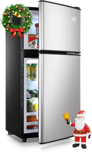 Vista 7 de KRIB BLING - Refrigeradores compactos con congelador en la parte superior, minirefrigerador con termostato ajustable de 7 niveles, para apartamento