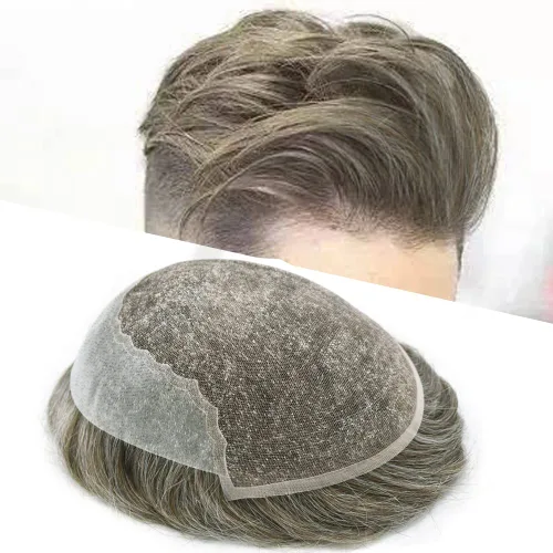 Vista 357 de Toupee - Sistemas de reemplazo de cabello para hombre, encaje frontal suizo, nudo blanqueado, pieza de cabello humano natural