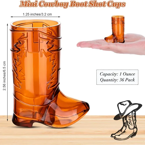 Vista 2 de Durony 36 piezas de mini vasos de bota de vaquero 1 oz de plástico, vasos de vaquero occidental para decoraciones de fiesta de vaquero y vaquera