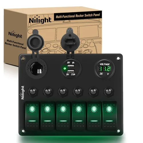 Vista 28 de Nilight - Panel de interruptor basculante de 3 bandas 90115C Panel de interruptores de aluminio precableado impermeable con enchufe de cargador USB