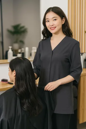 Vista 5 de Judi - Bata de salón profesional, chaqueta de estilista, uniforme de cosmetología, a prueba de lejía