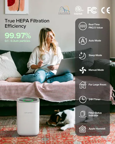 Vista 2 de Purificador de aire Airversa HomeKit por Thread funciona con HomeKit (se requiere hub doméstico) limpiador de aire inteligente de 3 etapas H13 True