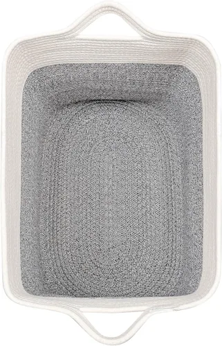 Vista 8 de laughbird Cestas de almacenamiento para ropa, cesta de almacenamiento de cuerda de algodón y tela con asas, cesta tejida decorativa para sala