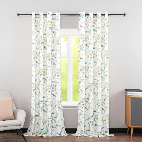 Vista 11 de Leeva - Cortinas impresas para ventana de dormitorio, cortinas de lino con ojales de aislamiento térmico con estampado de pájaros vívidos