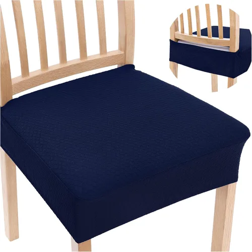 Vista 29 de Smiry Juego de 2 fundas de asiento elásticas de jacquard para sillas de comedor, extraíbles y lavables, sin fundas traseras, color aguamarina