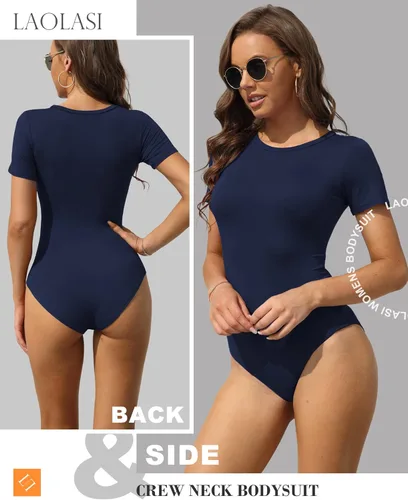 Vista 57 de LAOLASI - Camiseta tipo body para mujer, cuello redondo, manga larga, ajustado, informal, básico, para uso diario