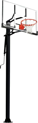 Vista 13 de Silverback Aro de baloncesto de altura ajustable en el suelo con tablero de vidrio templado, borde de separación profesional y almohadilla de tablero