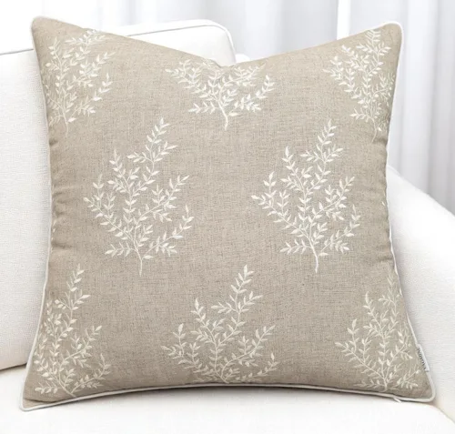 Vista 11 de VAGMINE Funda de almohada de algodón bordada a mano de 18 x 18 pulgadas, cojín decorativo cuadrado blanco roto para sofá, cama y sofá, margarita