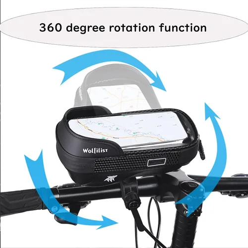 Vista 5 de WOLFILIST Soporte de teléfono impermeable para bicicleta, soporte de pantalla táctil para teléfonos de 7 pulgadas, rotación de 360° y bolsa