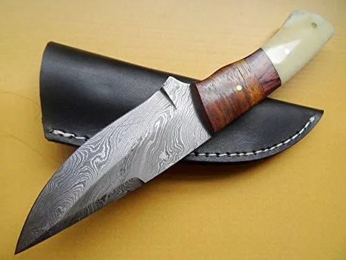 Vista 2 de BC-165 Impresionante Hecho A Mano De Acero De Damasco 9" Pulgadas Cuchillo De Hueso Liso Y Mango De Madera