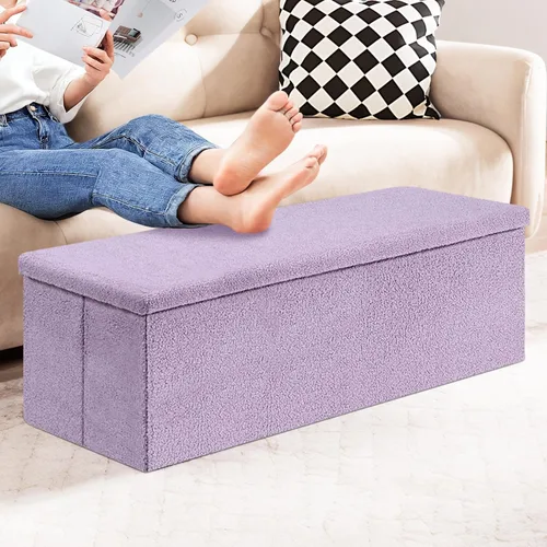 Vista 175 de PINPLUS Otomanas otomanas de almacenamiento con forma cuadrada con reposapiés de almacenamiento para sala de estar, asiento otomano Boucle para Gris