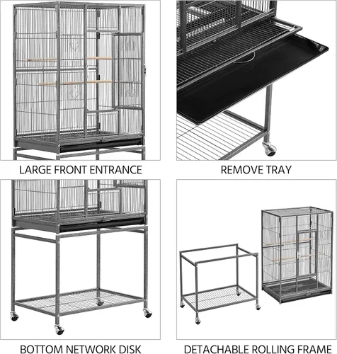 Vista 7 de Yaheetech Jaula grande de hierro forjado de 54 pulgadas para loros pequeños, periquitos y pájaros para loros pequeños, periquitos, mejillas verdes