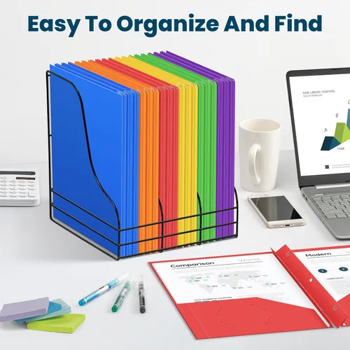 Vista 6 de V-Opitos Paquete de 6 carpetas de 2 bolsillos con 3 puntas, carpetas de plástico resistente a granel, carpetas de archivos multicolor en 6