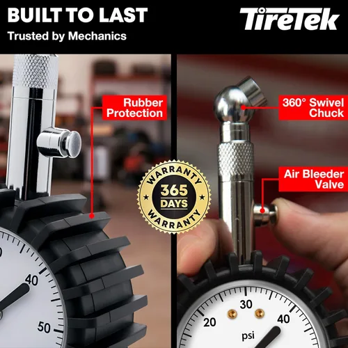 Vista 3 de Manómetro de presión de neumáticos para automóviles (certificado ANSI) Medidor de presión de aire premium para neumáticos - Fácil de leer que brilla