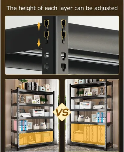 Vista 7 de Estantería de garaje de 5 niveles, estante ajustable de 2000 libras, estante de almacenamiento de capacidad de peso, estantería de metal resistente