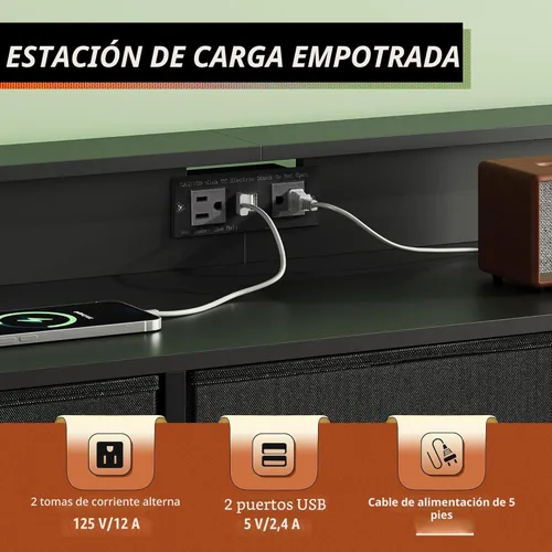 Vista 6 de WLIVE Cómoda Negra Soporte de TV para TV de 45, 50, 55 pulgadas, Centro de Entretenimiento con Luces LED y Estación de Carga, Cómoda con 9 Cajones