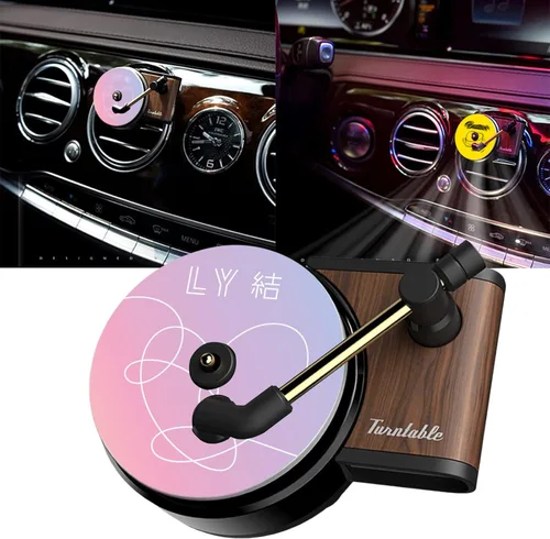 Vista 2 de BTSS - Difusor de fragancia de aromaterapia con clip de ventilación de automóvil, ambientador, diseño de tocadiscos de automóvil, salida