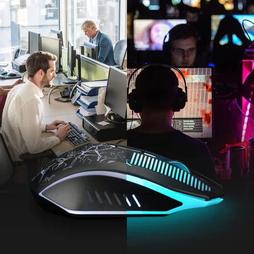 Vista 6 de CHONCHOW Ratón inalámbrico para juegos recargable con retroiluminación LED 2.4G, receptor USB de 3600 DPI, inalámbrico, portátil, de alto