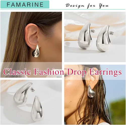 Vista 3 de FAMARINE Pendientes de gota de oro para mujer, aretes de gota de agua, joyería de moda para regalo