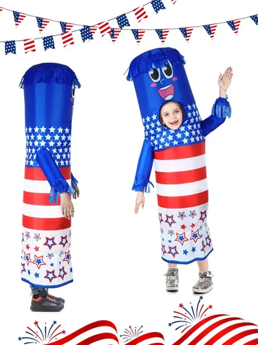 Vista 3 de USA Inflatable Dancer Costumes for Kids American Flag Wacky Tube Dancer Costume with Blower