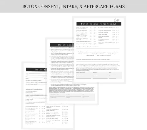 Vista 7 de Formulario de ingesta, consentimiento y cuidado posterior de Botox Paquete de 75 Formularios A1 de 8.5 x 11 pulgadas Firma de los clientes