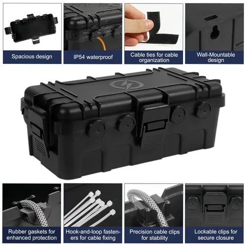 Vista 6 de Caja eléctrica mediana para exteriores (11.6 x 5.2 x 4.1 pulgadas), cubierta de cable de extensión impermeable IP54 con entrada de 6 cables, caja