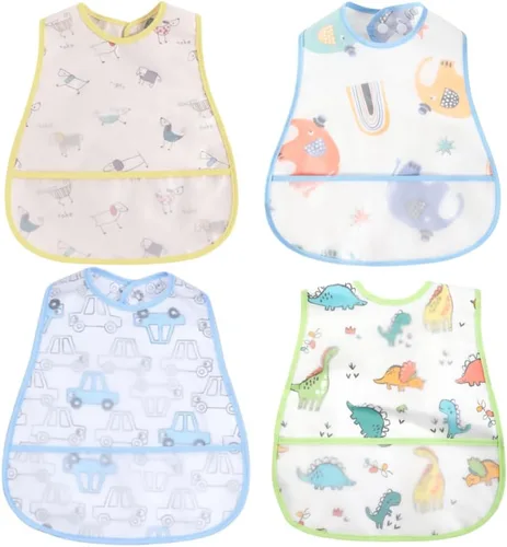 Vista 10 de Baberos para bebé impermeables, babero para niños pequeños - Babero de alimentación con bolsillo para bebé niño niña lavable 6-36M