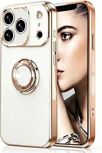 Vista 21 de Compatible con iPhone 11 Kickstand, anillo de rotación de 360 grados integrado con borde de oro rosa brillante que funciona con soporte magnético