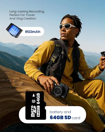 Vista 6 de Cámara digital 5K de 75 megapíxeles para fotografía con WiFi - Cámara de videoblogs de enfoque automático para YouTube con tarjeta SD de 64 GB, zoom