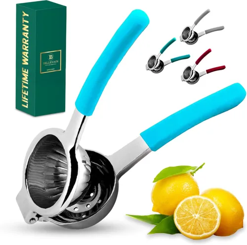 Vista 9 de Exprimidor de limón de acero inoxidable y prensa de lima, exprimidor manual de cítricos resistente y prensa de jugo de mano para limones, limas