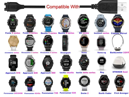 Vista 2 de Para Garmin Impact Approach X10 S10/Fenix 5 5X Plus Cargador Clip de carga Cable de datos de sincronización para Approach S10 S40 S60 X10, Quatix 5