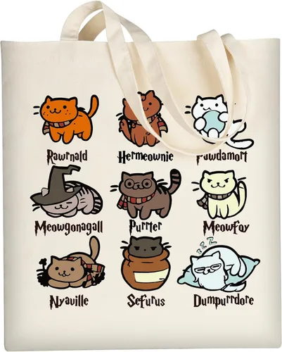 Vista 10 de AUSVKAI Bolsa de lona estética para mujer, lindas bolsas de algodón reutilizables de tela para compras, playa, comestibles, Libro de flores de gato