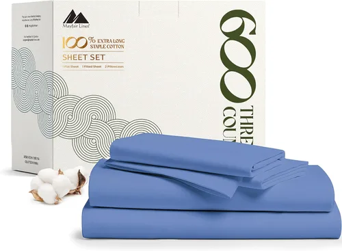 Vista 180 de Mayfair Linen Juego de sábanas de 100% algodón egipcio, tamaño individual (paquete de 2) – Sábanas de lujo blancas de 600 hilos, tamaño individual