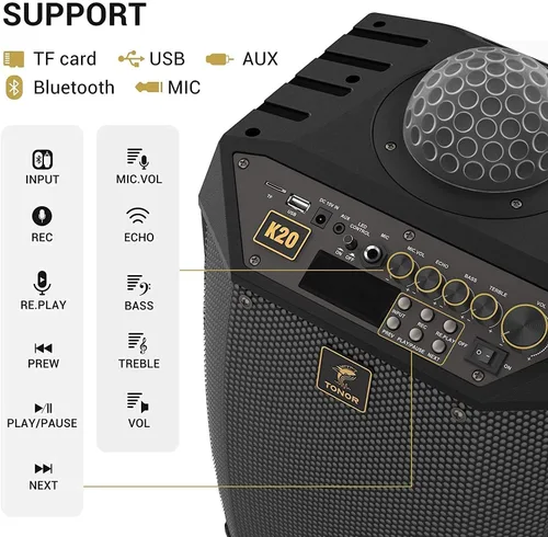 Vista 4 de TONOR Máquina de karaoke inalámbrica para adultos K20, paquete con micrófonos inalámbricos UHF TW310 gris