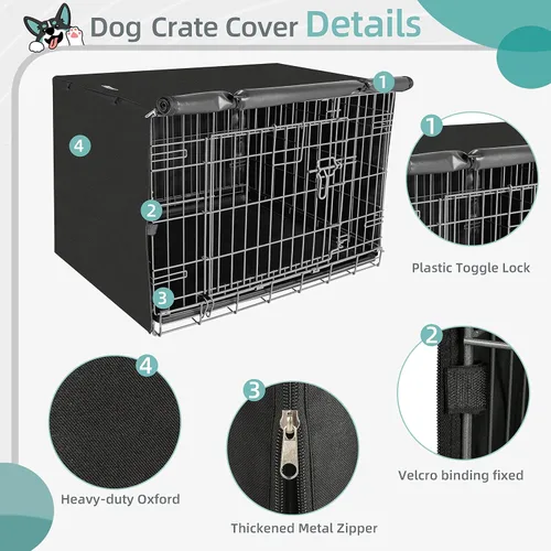 Vista 3 de Seiyierr Funda para jaula de perro, fundas para perreras de perros, ajuste universal para jaula de alambre de 24 pulgadas, tela de poliéster 600D