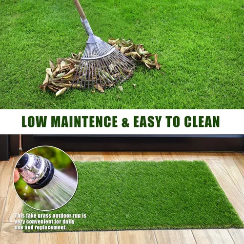 Vista 7 de Alfombra de césped artificial de 1.38 pulgadas, 4 x 4 pies, para interiores y exteriores, alfombra de césped artificial resistente de alta densidad