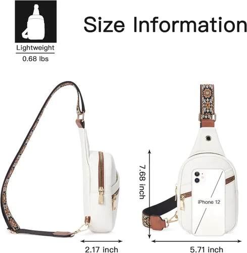 Vista 26 de Telena Bolso bandolera para mujer, bolso cruzado para mujer, cangurera de cuero vegano con correa ajustable