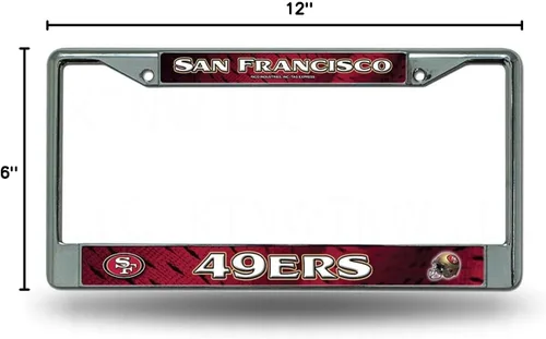 Vista 2 de Rico Industries Marco de matrícula cromado con licencia oficial del equipo de la NFL, San Francisco 49ers