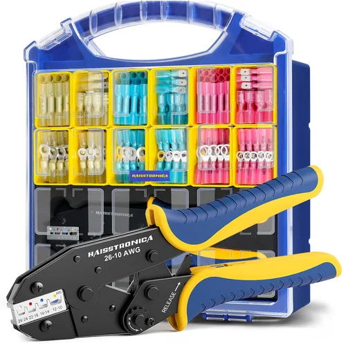 Vista 10 de haisstronica Juego de 300 conectores de alambre termorretráctil, conectores de anillo termorretráctil de grado marino de 22-10 AWG con herramienta