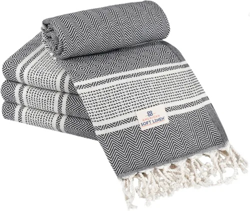 Vista 11 de American Soft Linen Peshtemal - Toallas de playa 100 % algodón, ligeras, sin arena, de secado rápido, para piscina de playa, 35 x 60 pulgadas, azul