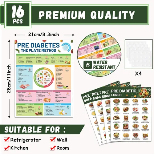 Vista 2 de Póster de lista de alimentos prediabéticos para diabéticos, tabla de alimentos, planificador de comidas de dieta, alta proteína de fibra, vitamina