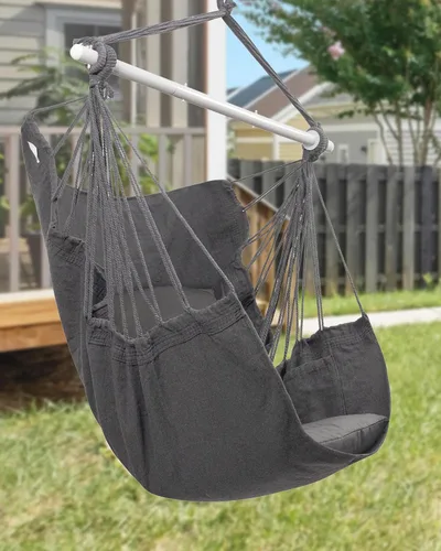 Vista 5 de MIZTLI Silla de Hamaca Silla Colgante Silla de Cuna Silla Colgante para Dormitorio Interior Exterior - Máx 500 Lbs - Barra de Separación de Acero