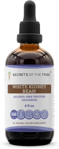 Secrets of the Tribe Extracto de tintura de frijol blanco sin alcohol, gotas de hierbas de alta potencia, tintura hecha de Phaseolus vulgaris para