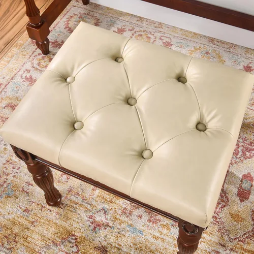 Vista 9 de Taburete de tocador con asiento tapizado, banco de piano con patas talladas de madera maciza, cojín acolchado para sillas de hogar, banco de tocador