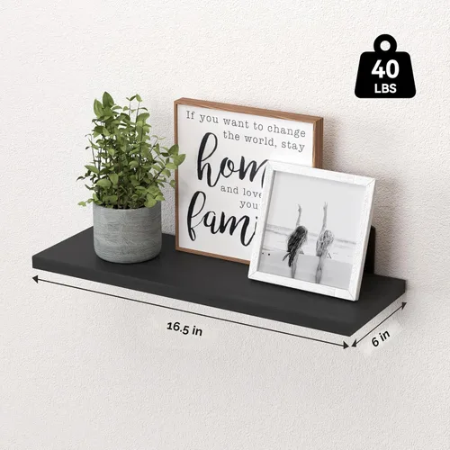 Vista 3 de WOPITUES Juego de 6 estantes flotantes de madera, estantes para decoración de pared, estante de granja para dormitorio, estantes de almacenamiento