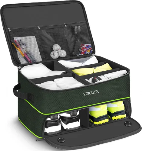 Vista 18 de YOREPEK Organizador de maletero de golf de 2 capas, regalos de golf para hombres con compartimento ventilado separado para 2 pares de zapatos